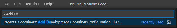 Type &gt;remote-containers.createDevContainerFile